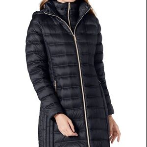 Michael Michael Kors Long Packable Quilted Double Zip Puffer Jacket Coat